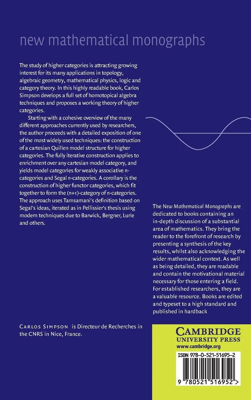Rückseite: 9780521516952 | Homotopy Theory of Higher Categories | Carlos Simpson | Buch | 2011