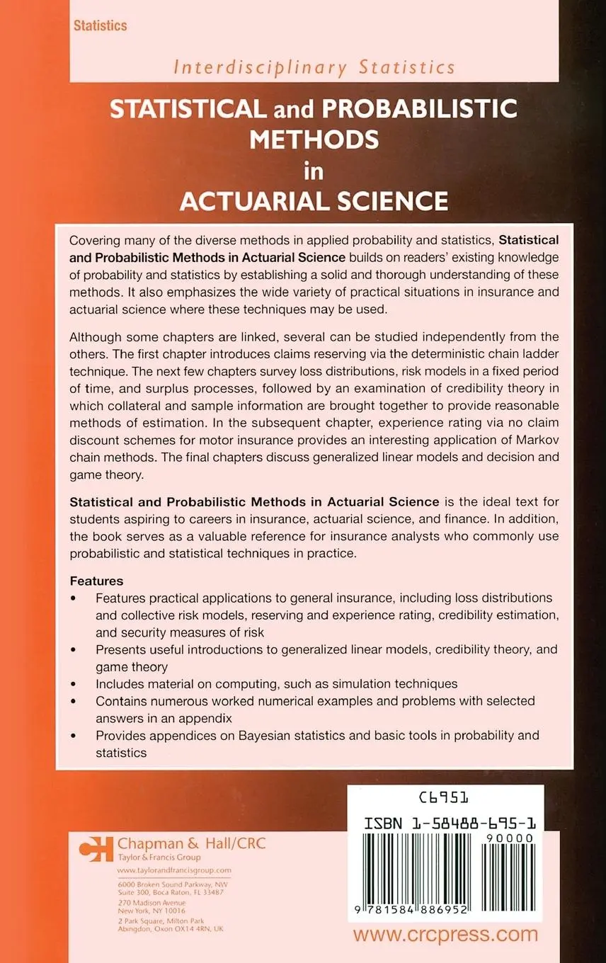Rückseite: 9781584886952 | Statistical and Probabilistic Methods in Actuarial Science | Boland