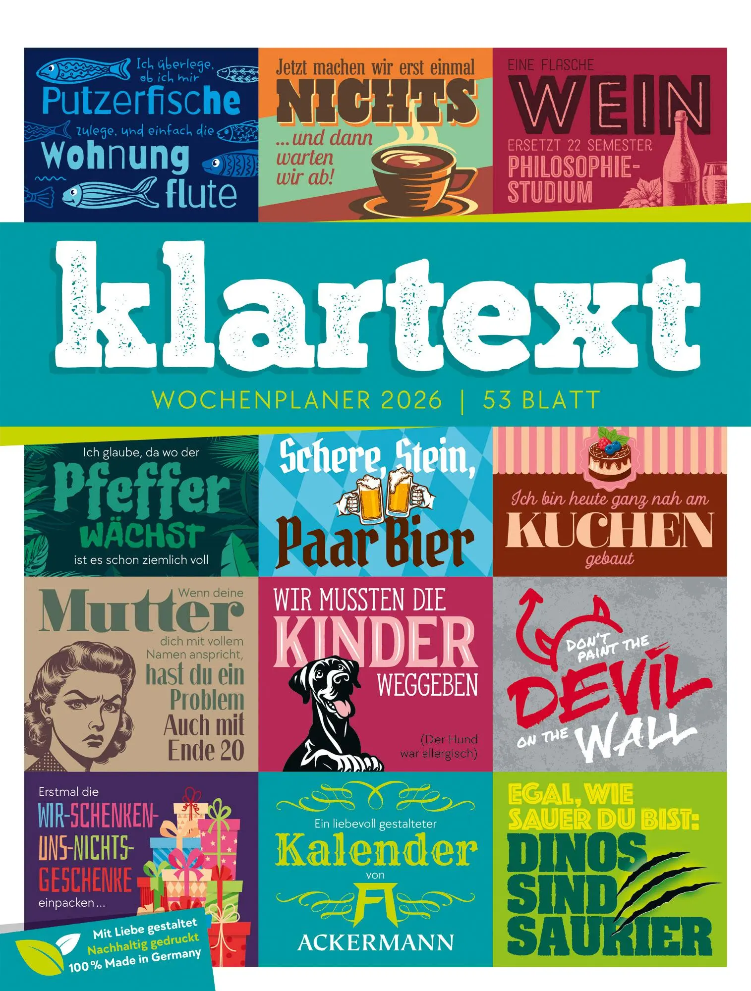 Cover: 9783838426952 | Klartext Sprüchekalender - Wochenplaner Kalender 2026 | GmbH | 56 S.