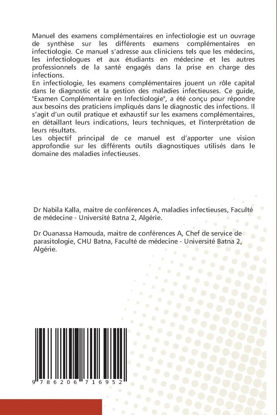 Rückseite: 9786206716952 | MANUEL DES EXAMENS COMPLEMENTAIRES EN INFECTIOLOGIE | Kalla (u. a.)