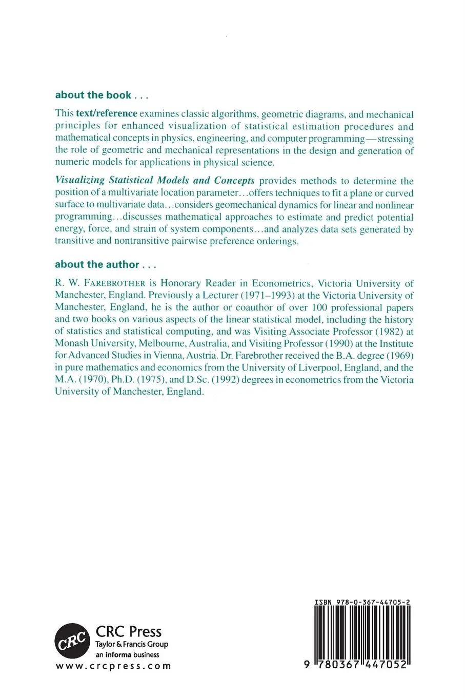 Rückseite: 9780367447052 | Visualizing Statistical Models And Concepts | Farebrother (u. a.)