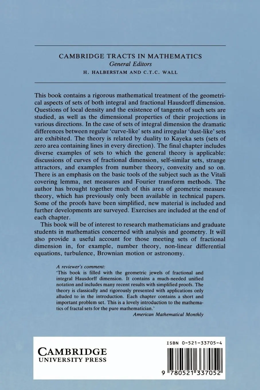 Rückseite: 9780521337052 | The Geometry of Fractal Sets | Kenneth Falconer (u. a.) | Taschenbuch