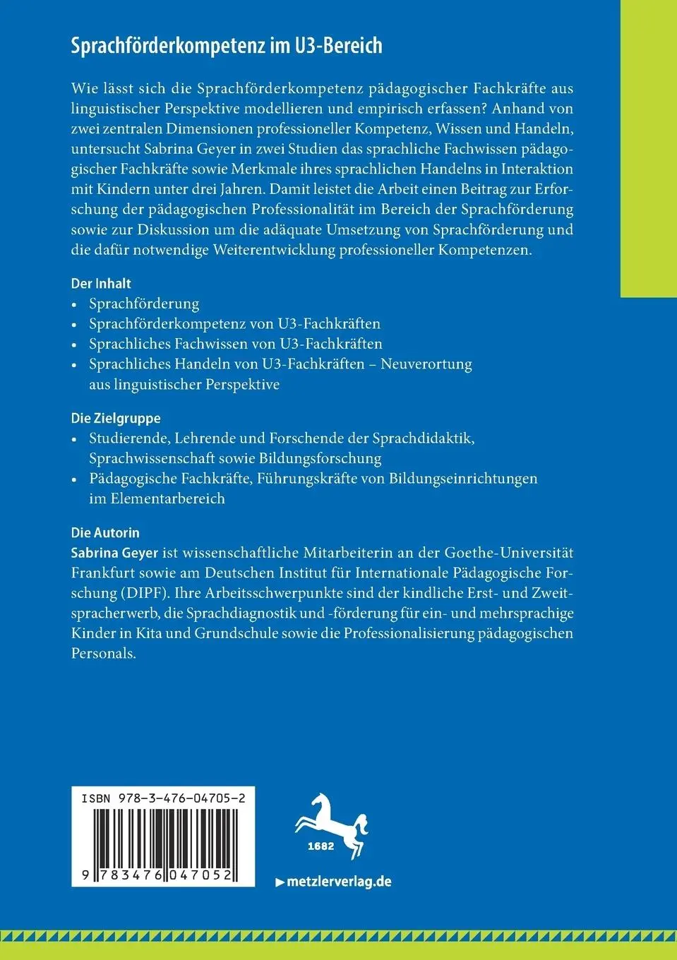 Rückseite: 9783476047052 | Sprachförderkompetenz im U3-Bereich | Sabrina Geyer | Taschenbuch | xv