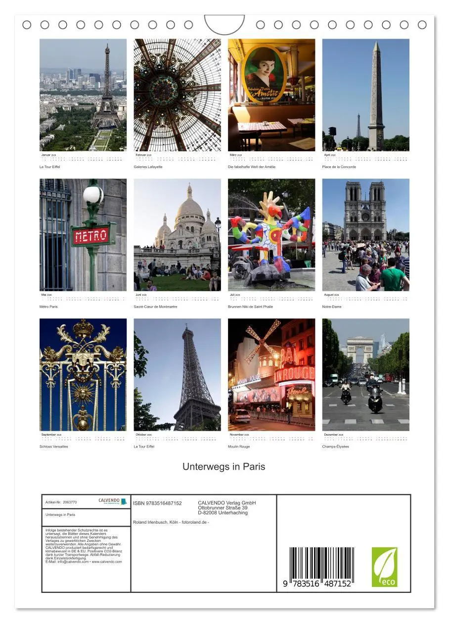 Bild: 9783516487152 | Unterwegs in Paris (Wandkalender 2026 DIN A4 hoch), CALVENDO...
