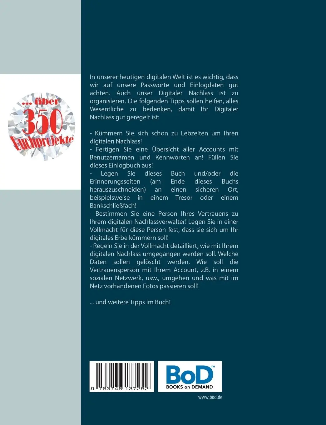 Rückseite: 9783748137252 | Passwort-Logbuch - Passwort Liste - digitaler Nachlass/Erbe -...
