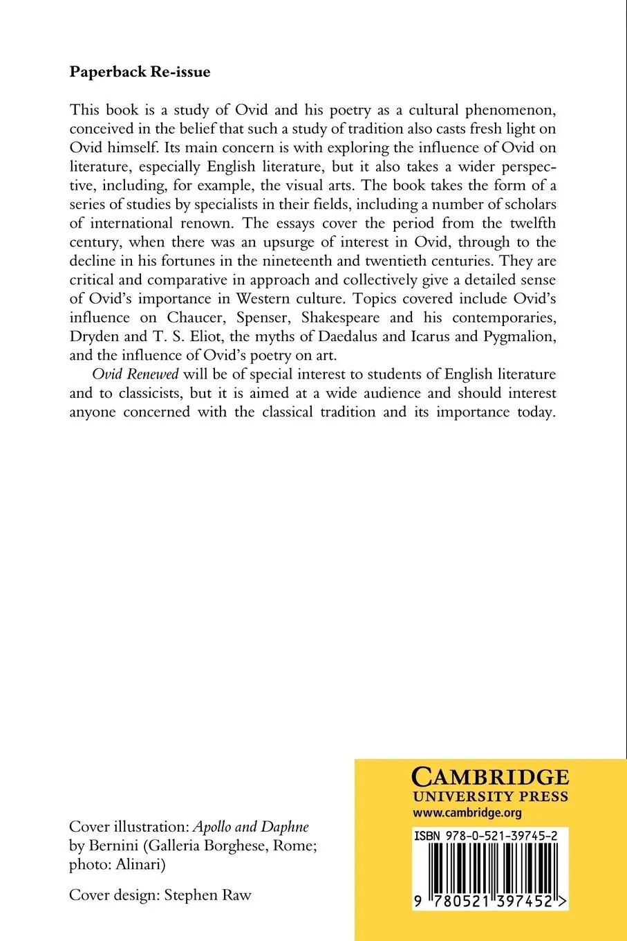 Rückseite: 9780521397452 | Ovid Renewed | Charles Martindale | Taschenbuch | Englisch | 2009