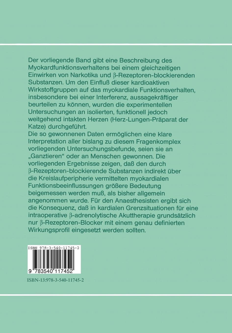 Rückseite: 9783540117452 | Kontraktionsdynamik des Herzens unter Anaesthetika und Beta-Blockade