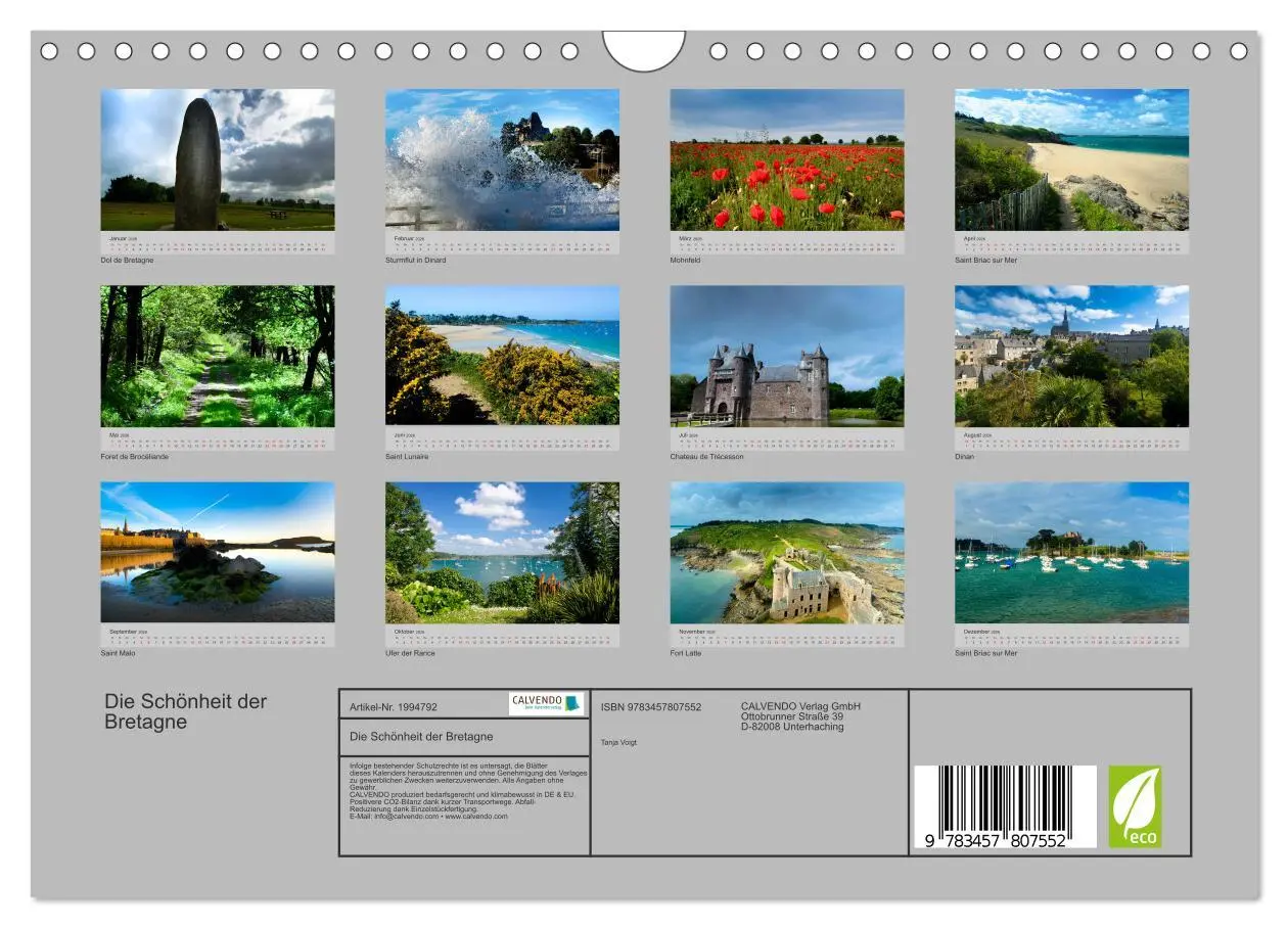 Bild: 9783457807552 | Die Schönheit der Bretagne (Wandkalender 2026 DIN A4 quer),...
