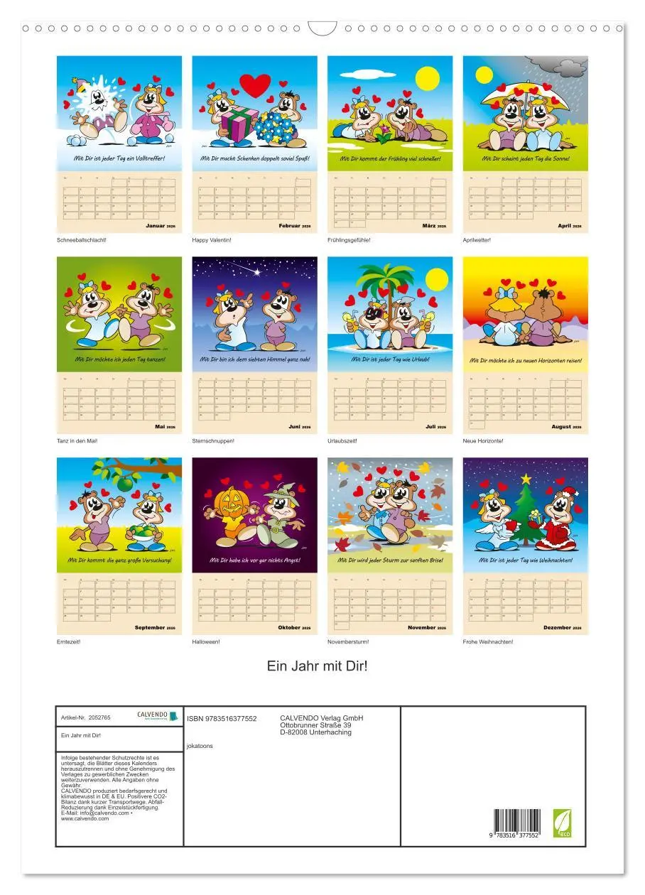 Bild: 9783516377552 | Ein Jahr mit Dir! (Wandkalender 2026 DIN A2 hoch), CALVENDO...