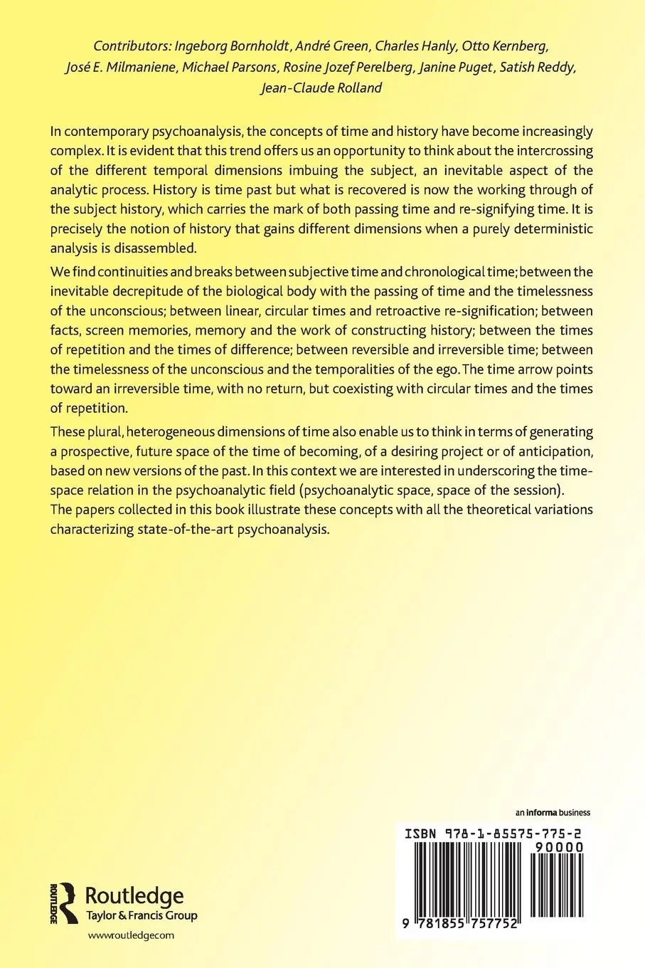 Rückseite: 9781855757752 | The Experience of Time | Psychoanalytic Perspectives | Taschenbuch