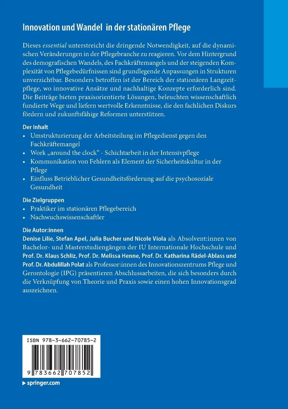 Rückseite: 9783662707852 | Innovation und Wandel in der stationären Pflege | Denise Lilie (u. a.)