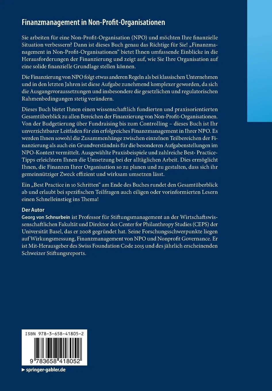 Rückseite: 9783658418052 | Finanzmanagement in Non-Profit-Organisationen | Georg von Schnurbein