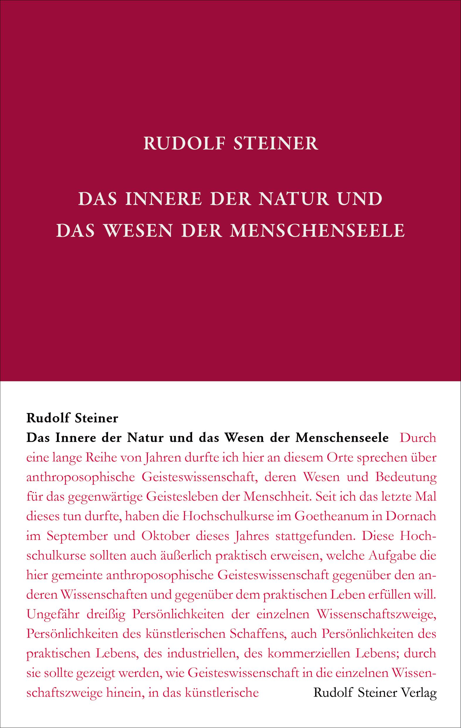 Cover: 9783727408052 | Das Innere der Natur und das Wesen der Menschenseele | Rudolf Steiner