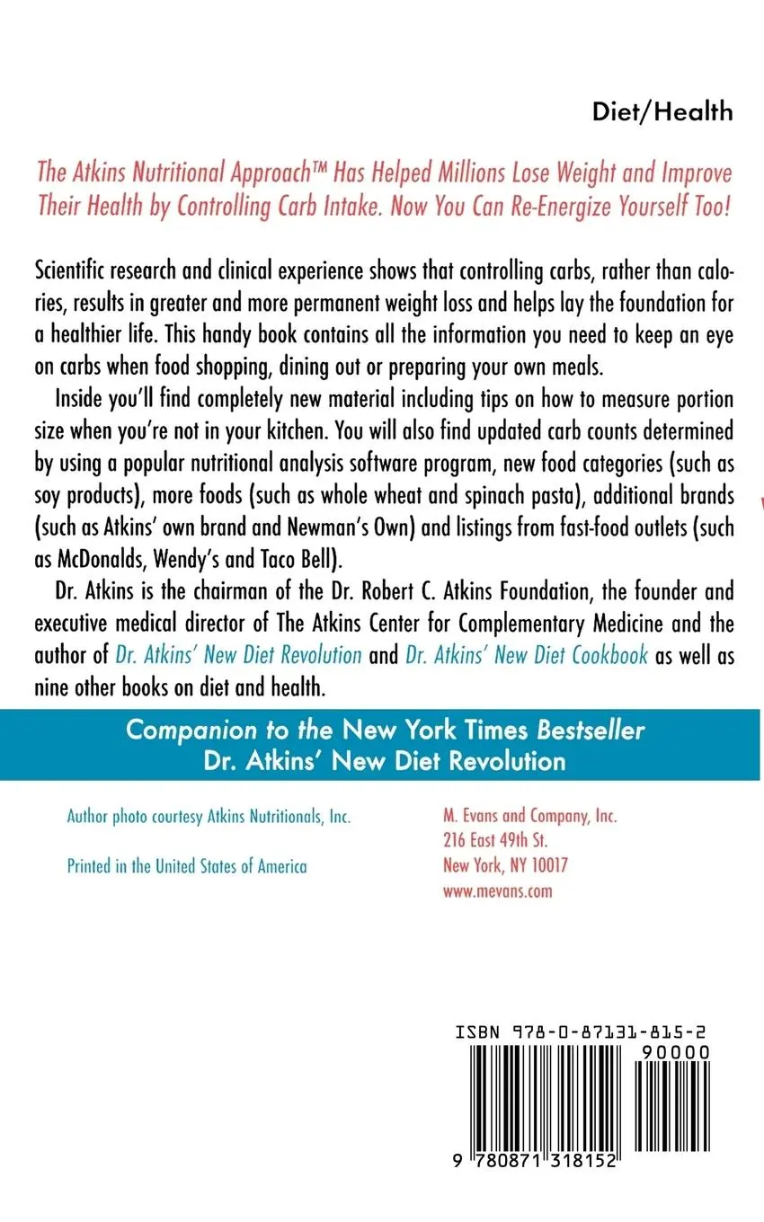 Rückseite: 9780871318152 | Dr. Atkins' New Carbohydrate Gram Counter | Robert C. Atkins | Buch