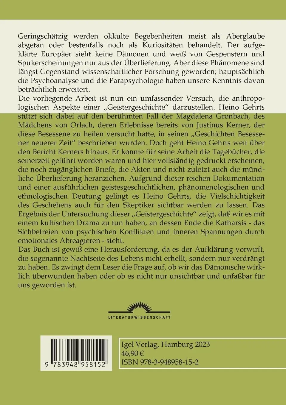 Rückseite: 9783948958152 | Das Mädchen von Orlach. Erlebnisse einer Besessenen | Gehrts (u. a.)