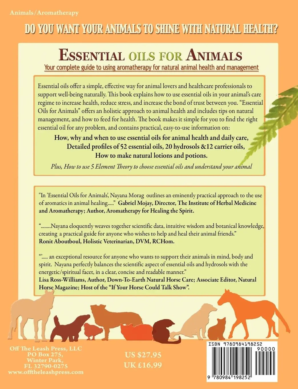 Rückseite: 9780984198252 | Essential Oils for Animals | Nayana Morag | Taschenbuch | Englisch