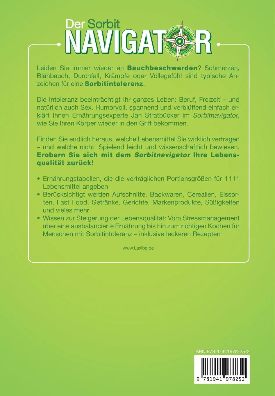 Rückseite: 9781941978252 | LAXIBA - Der Sorbitnavigator | Bei Sorbitintoleranz | Jan Stratbücker