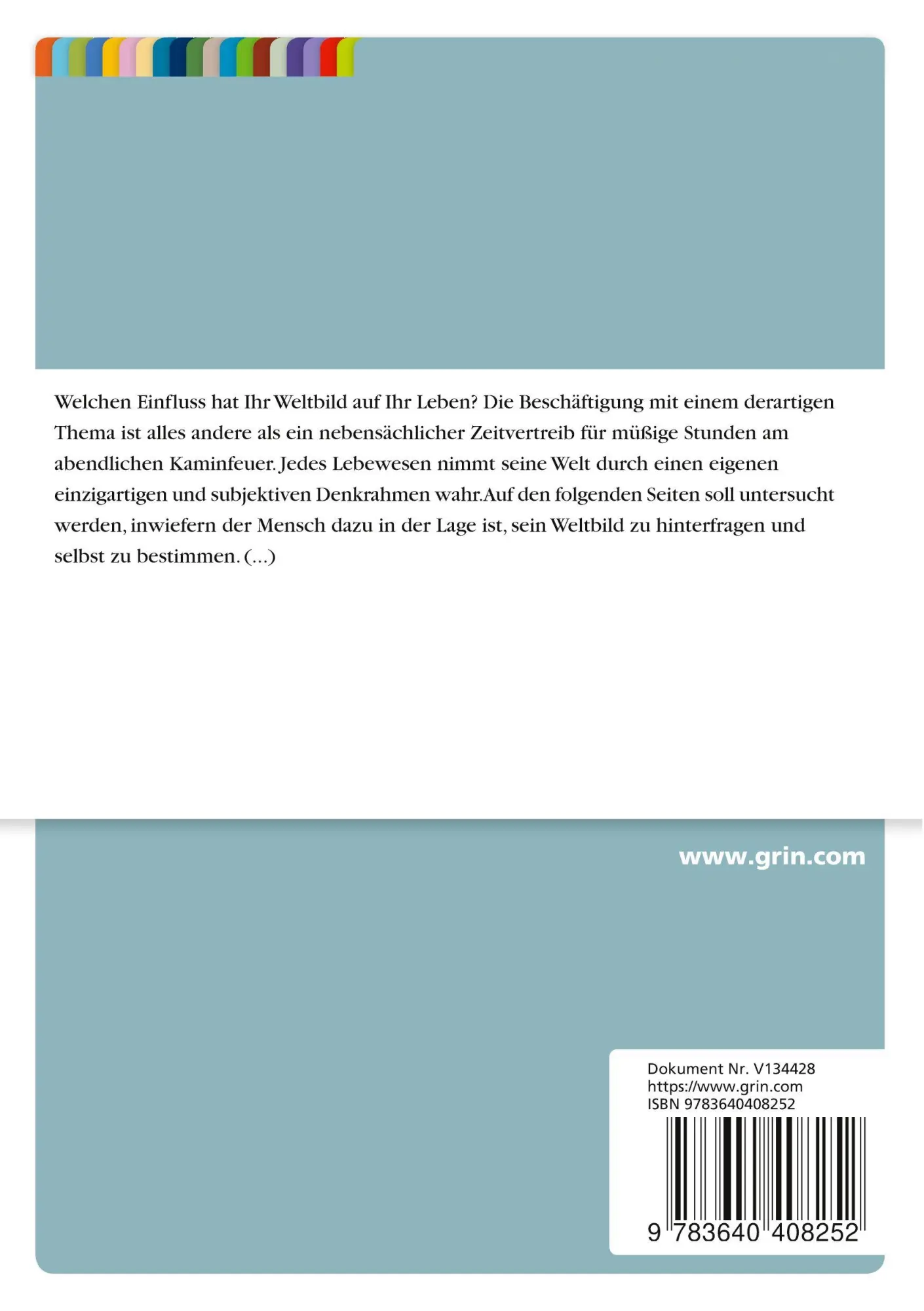 Rückseite: 9783640408252 | Eine Kritik des ontologischen Weltbildes. Das...