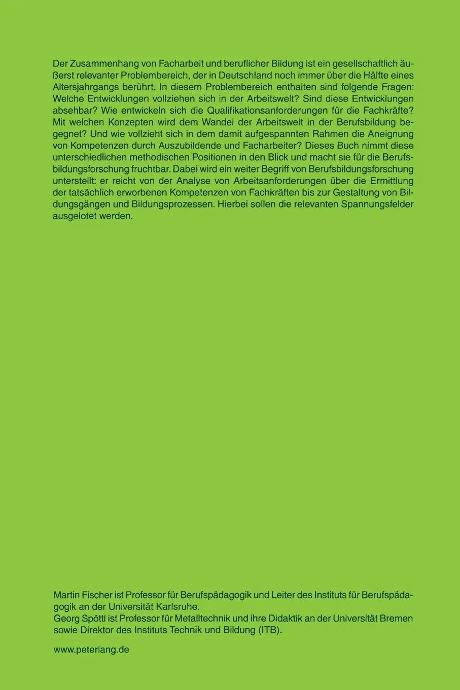 Rückseite: 9783631588352 | Forschungsperspektiven in Facharbeit und Berufsbildung | Taschenbuch