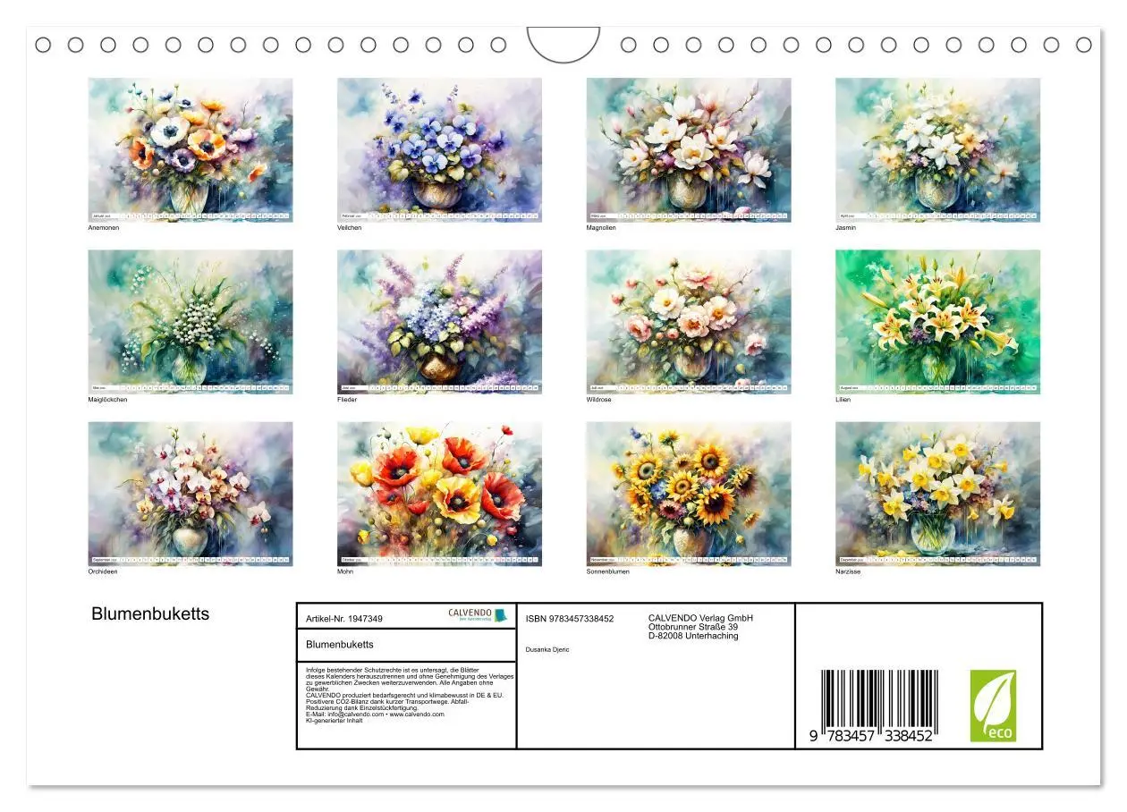 Bild: 9783457338452 | Blumenbuketts (Wandkalender 2026 DIN A4 quer), CALVENDO Monatskalender