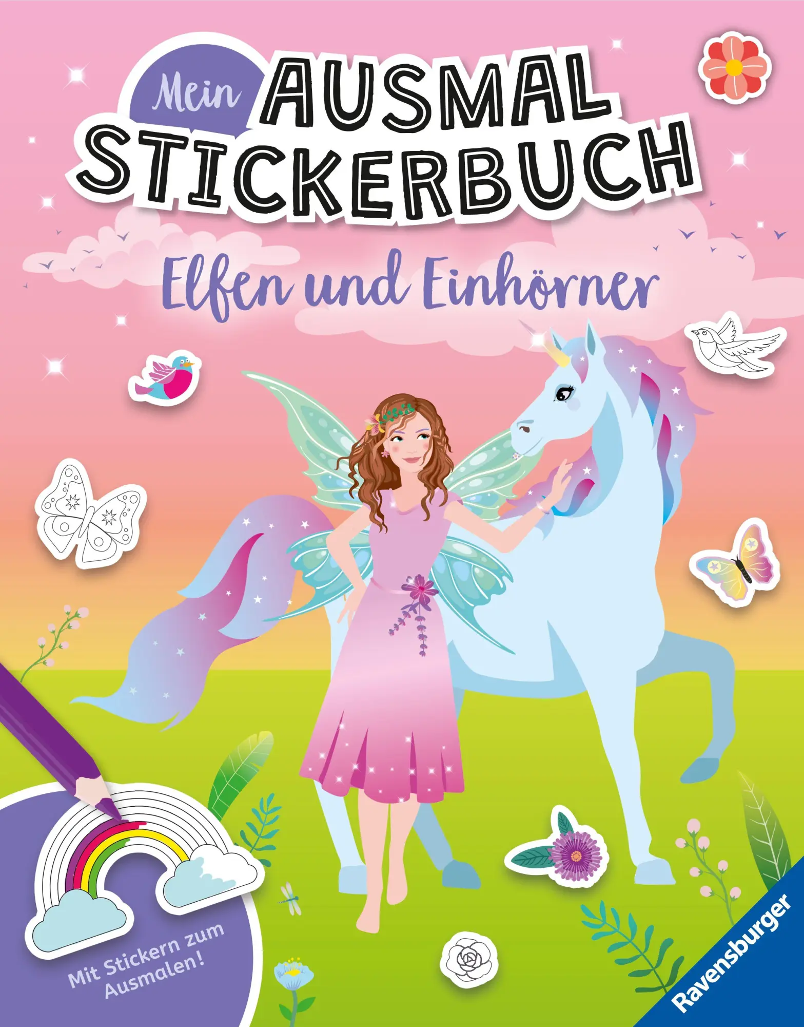 Cover: 9783473488452 | Mein Ausmalstickerbuch - Elfen und Einhörner | Carolin Liepins | Buch