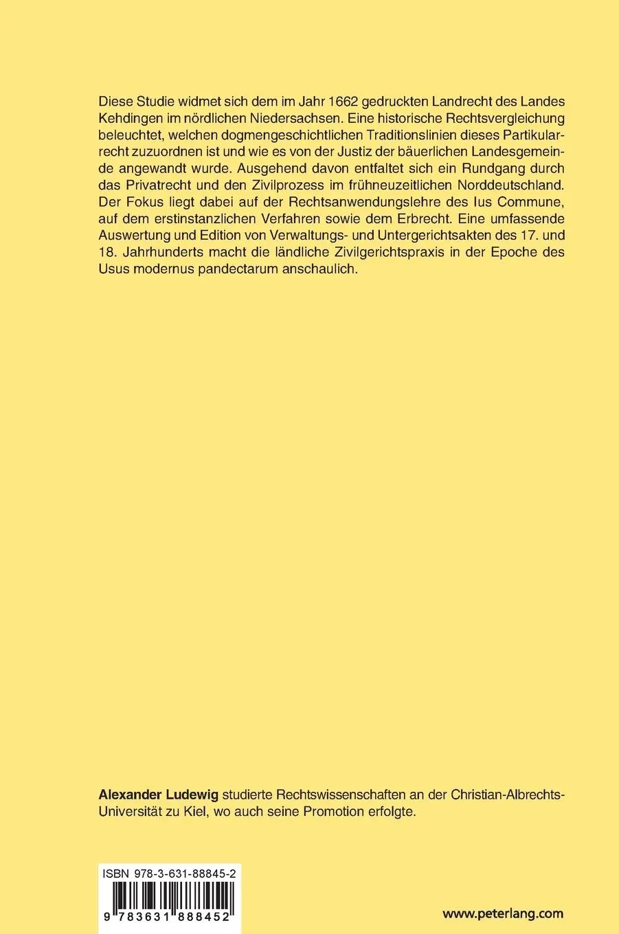Rückseite: 9783631888452 | Das Kehdinger Landrecht von 1662 | Alexander Ludewig | Buch | Deutsch
