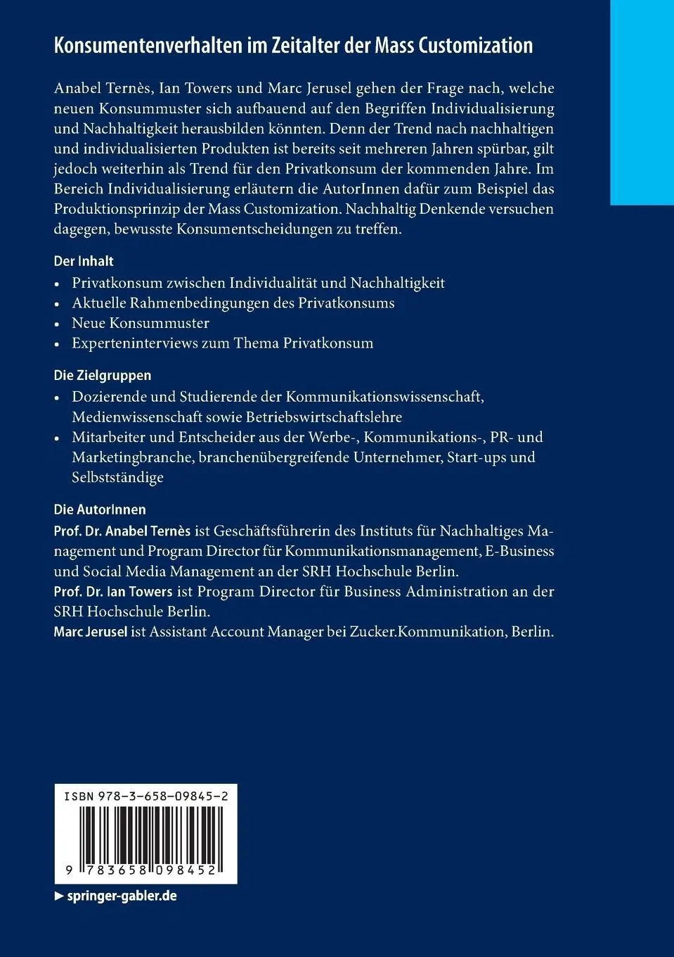 Rückseite: 9783658098452 | Konsumentenverhalten im Zeitalter der Mass Customization | Taschenbuch
