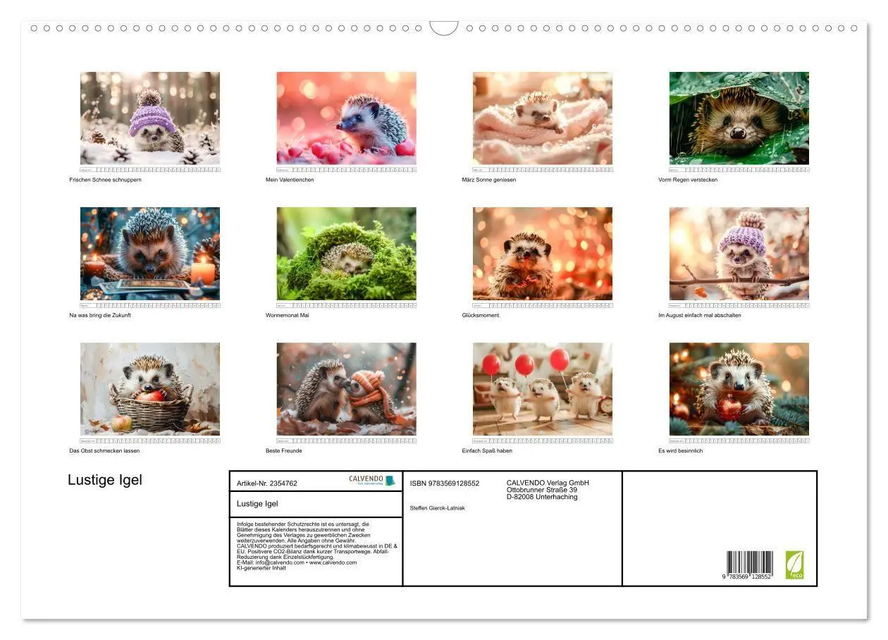 Bild: 9783569128552 | Lustige Igel (Wandkalender 2027 DIN A2 quer), CALVENDO Monatskalender