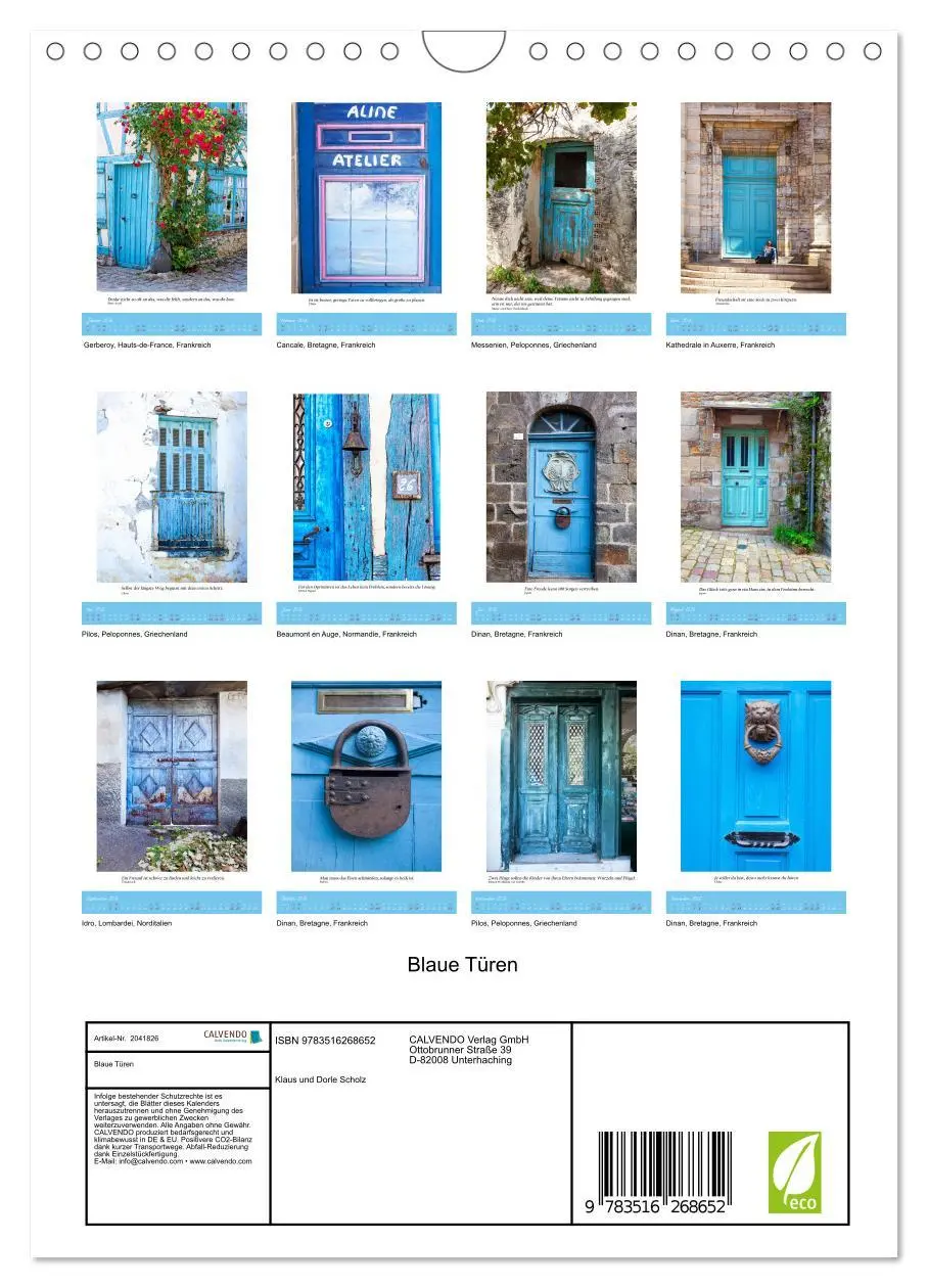 Bild: 9783516268652 | Blaue Türen (Wandkalender 2026 DIN A4 hoch), CALVENDO Monatskalender
