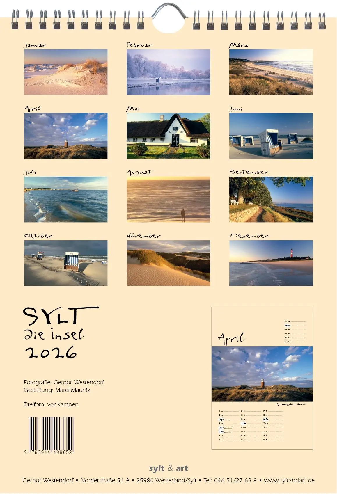 Bild: 9783944498652 | Sylt-die Insel 2026 A4 Kalender | Gernot Westendorf | Kalender | 2026