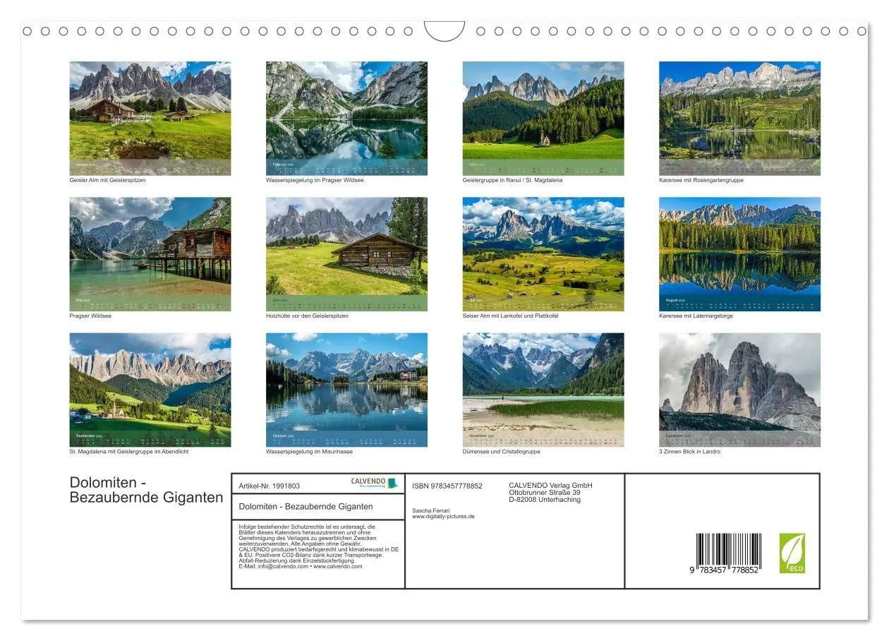 Bild: 9783457778852 | Dolomiten - Bezaubernde Giganten (Wandkalender 2026 DIN A3 quer),...