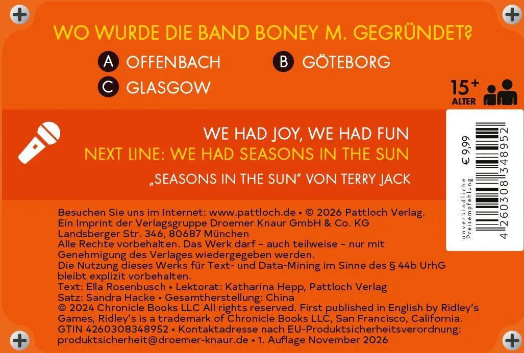 Rückseite: 4260308348952 | 1970er Musik Trivia Spiel | Ella Rosenbusch | Spiel | Musik-Quizze