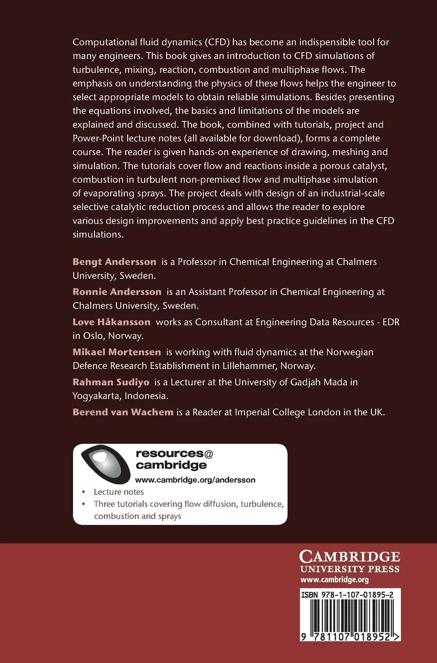 Rückseite: 9781107018952 | Computational Fluid Dynamics for Engineers | Bengt Andersson (u. a.)