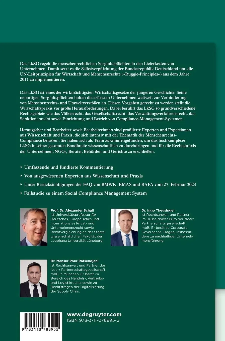 Rückseite: 9783110788952 | LkSG | Lieferkettensorgfaltspflichtengesetz | Alexander Schall (u. a.)