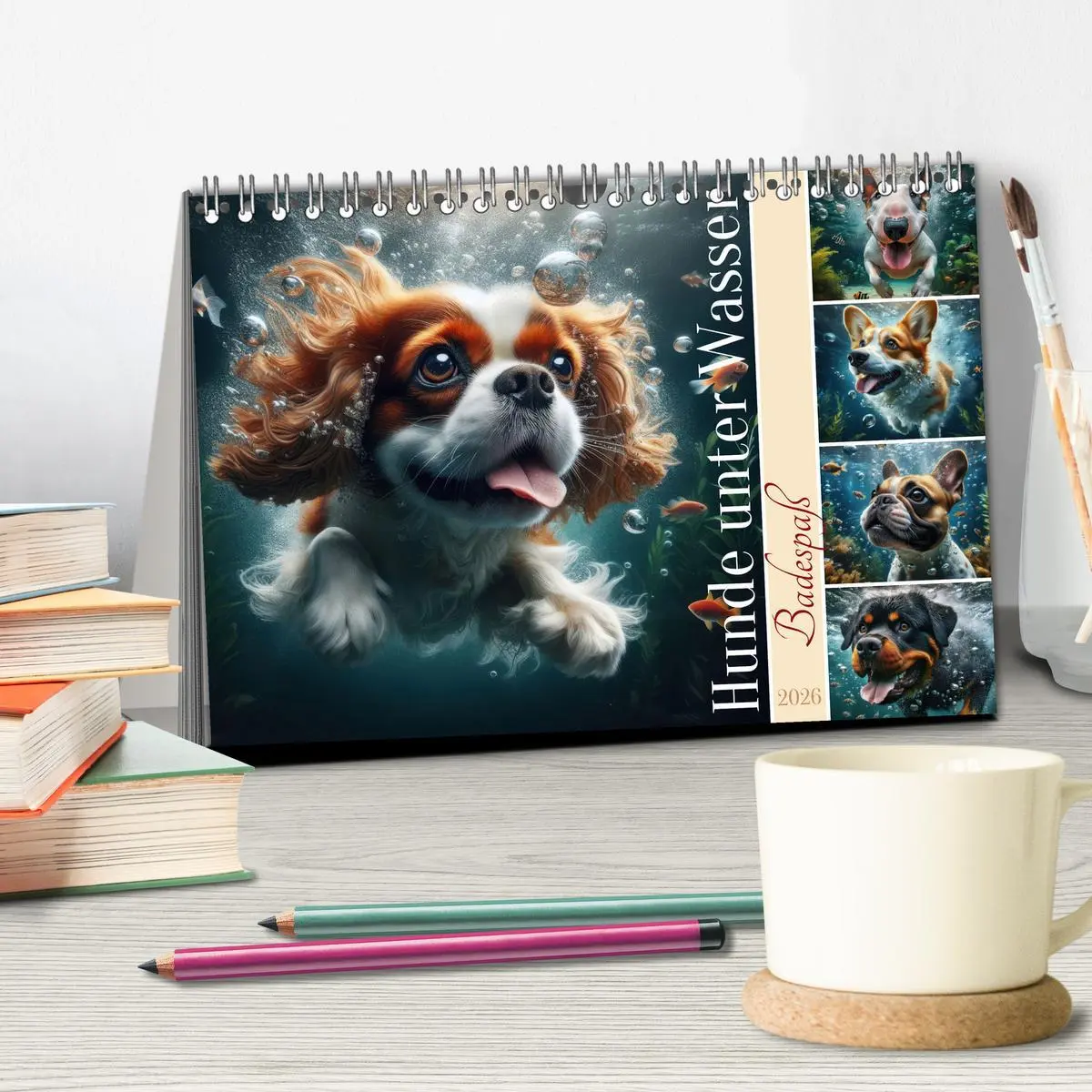 Bild: 9783457388952 | Badespaß - Hunde unter Wasser (Tischkalender 2026 DIN A5 quer),...