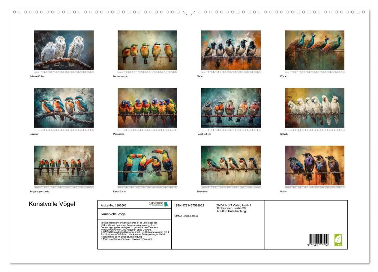 Bild: 9783457528952 | Kunstvolle Vögel (Wandkalender 2026 DIN A2 quer), CALVENDO...