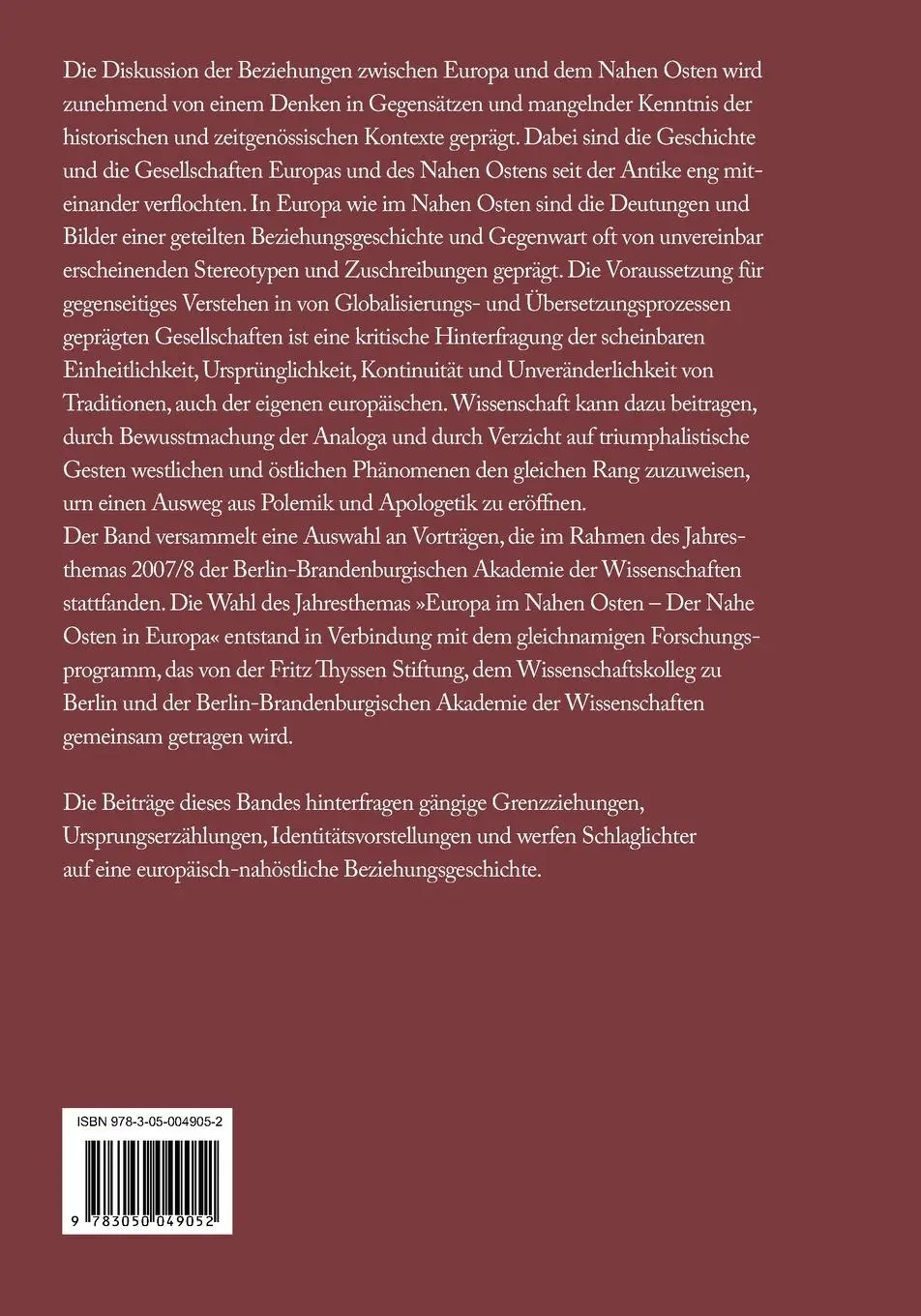 Rückseite: 9783050049052 | Europa im Nahen Osten - Der Nahe Osten in Europa | Stock (u. a.)