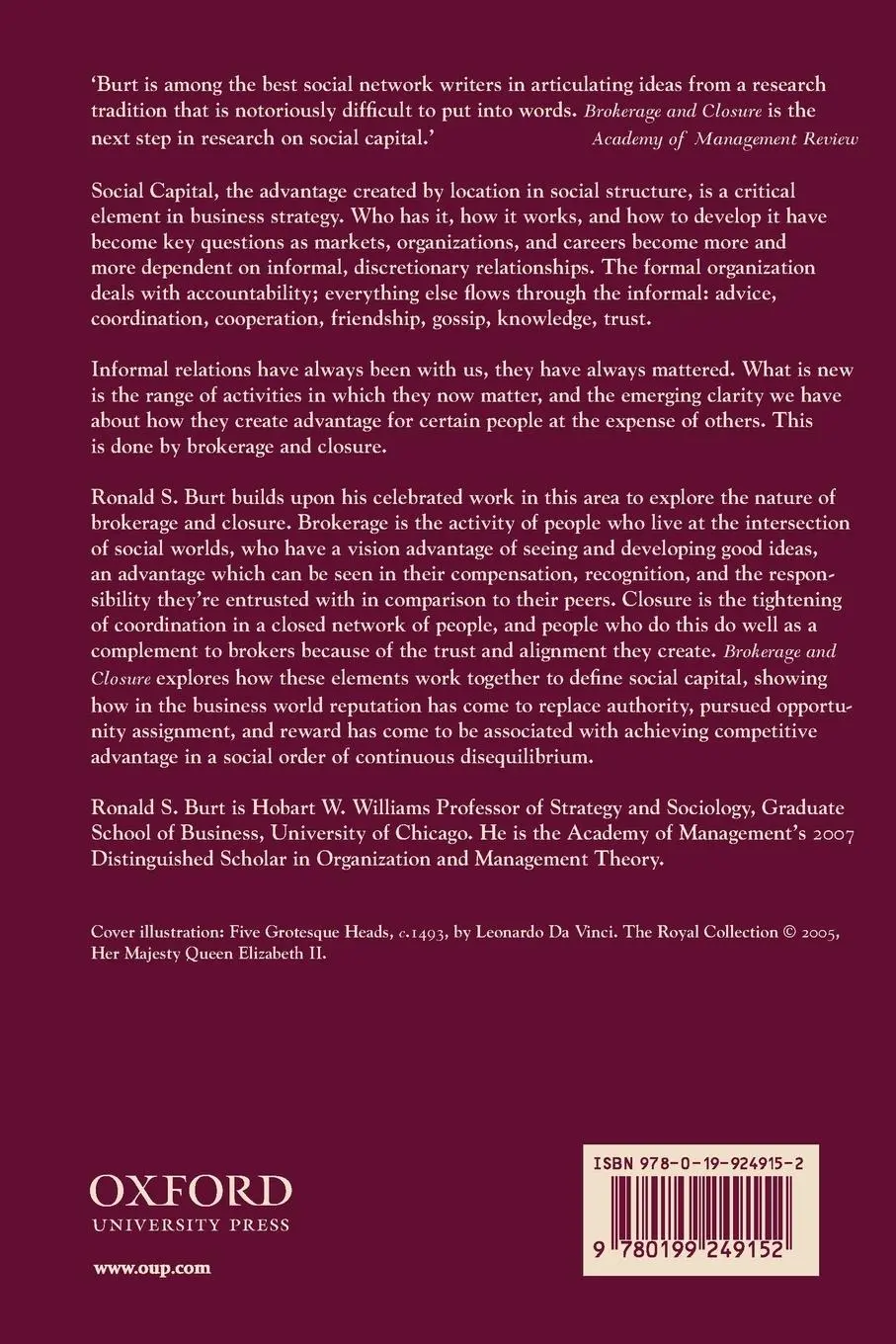 Rückseite: 9780199249152 | Brokerage and Closure | An Introduction to Social Capital | Burt