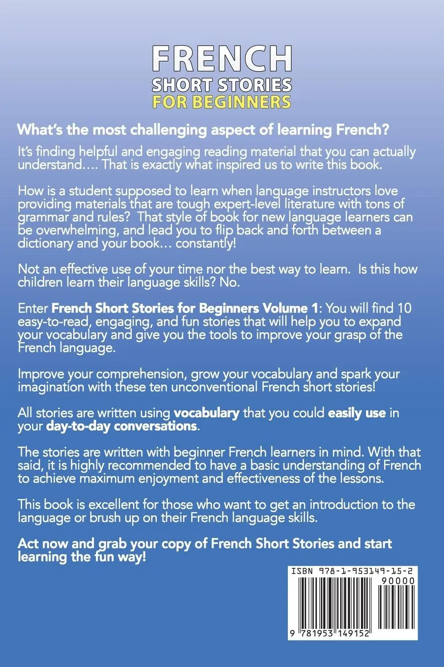 Rückseite: 9781953149152 | French Short Stories for Beginners | Touri Language Learning | Buch