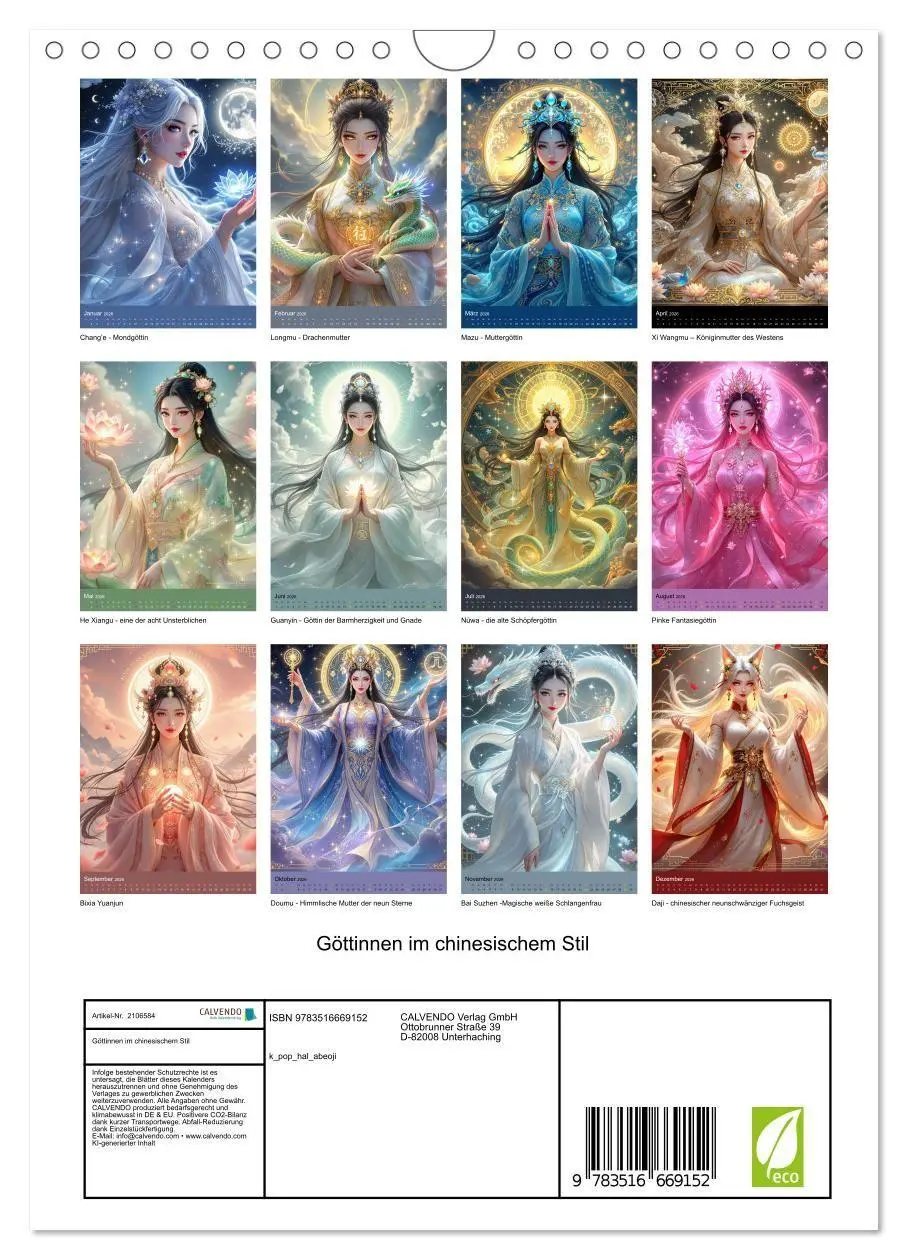 Bild: 9783516669152 | Göttinnen im chinesischem Stil (Wandkalender 2026 DIN A4 hoch),...