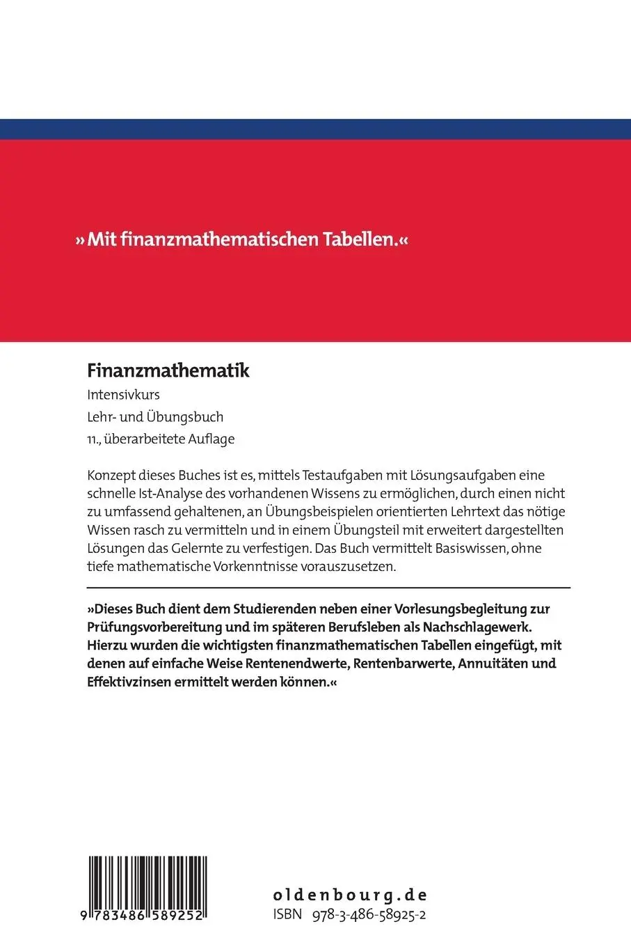 Rückseite: 9783486589252 | Finanzmathematik | Intensivkurs - Lehr- und Übungsbuch | Taschenbuch
