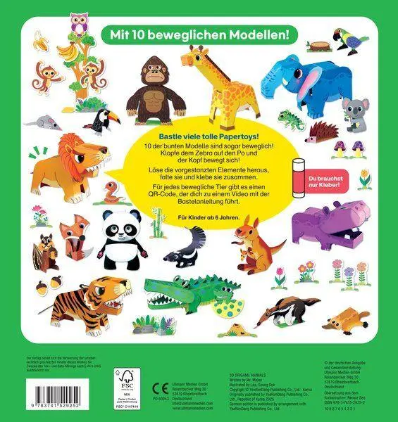 Rückseite: 9783741529252 | 3D - Origami Tiere | Ullmann Medien | Taschenbuch | 36 S. | Deutsch