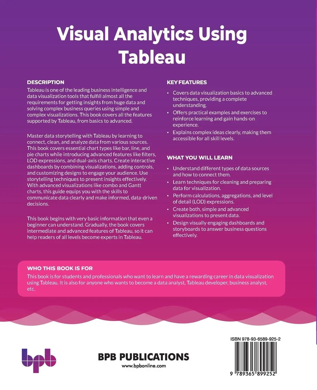 Rückseite: 9789365899252 | Visual Analytics Using Tableau | Nehasingh Rajput (u. a.) | Buch