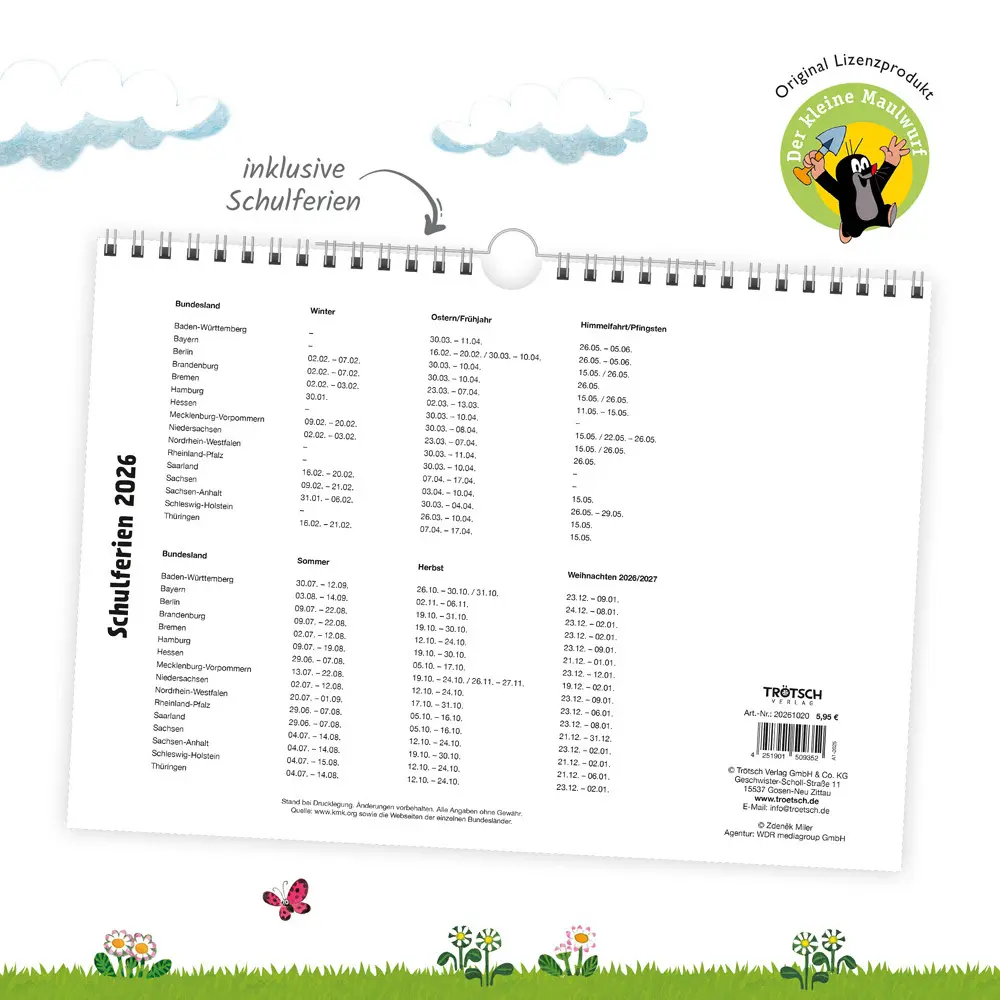 Bild: 4251901509352 | Trötsch Der kleine Maulwurf Monatsterminer Monatskalender 2026 | Co.KG