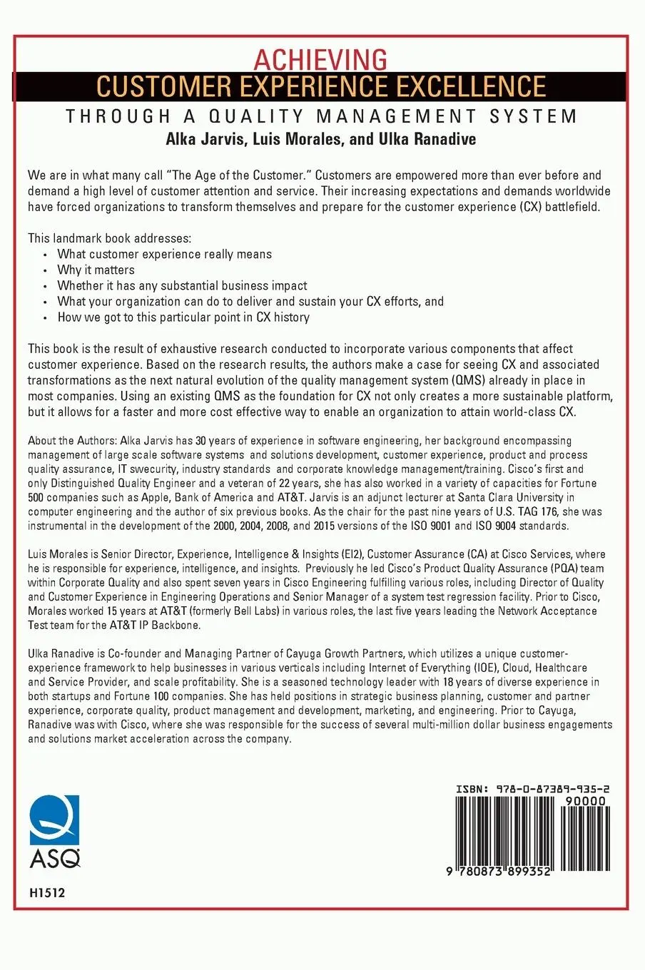 Rückseite: 9780873899352 | Achieving Customer Experience Excellence through a Quality...