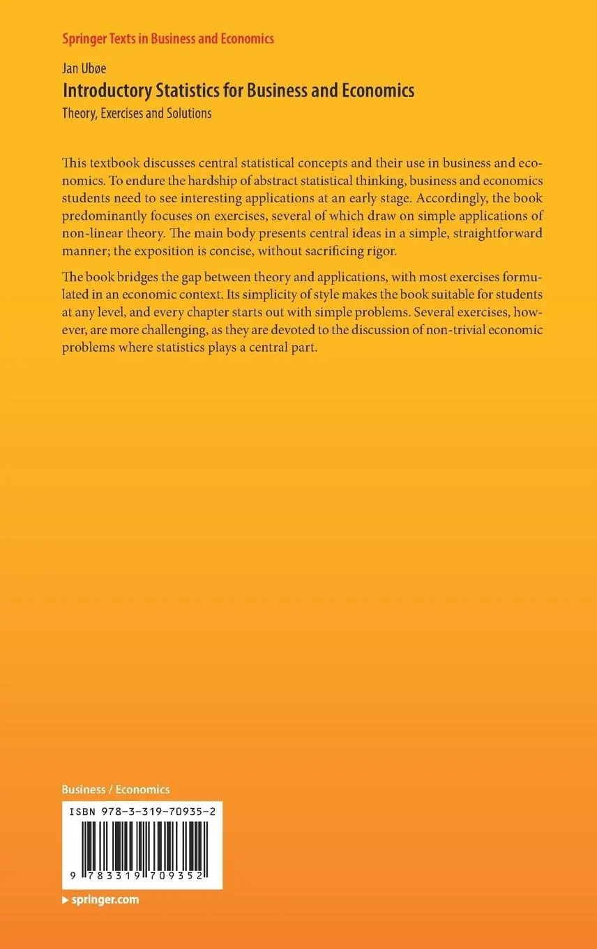 Rückseite: 9783319709352 | Introductory Statistics for Business and Economics | Jan Ubøe | Buch