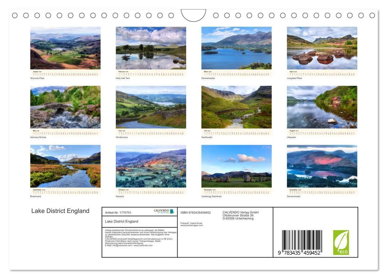 Bild: 9783435459452 | Lake District England (Wandkalender 2025 DIN A4 quer), CALVENDO...