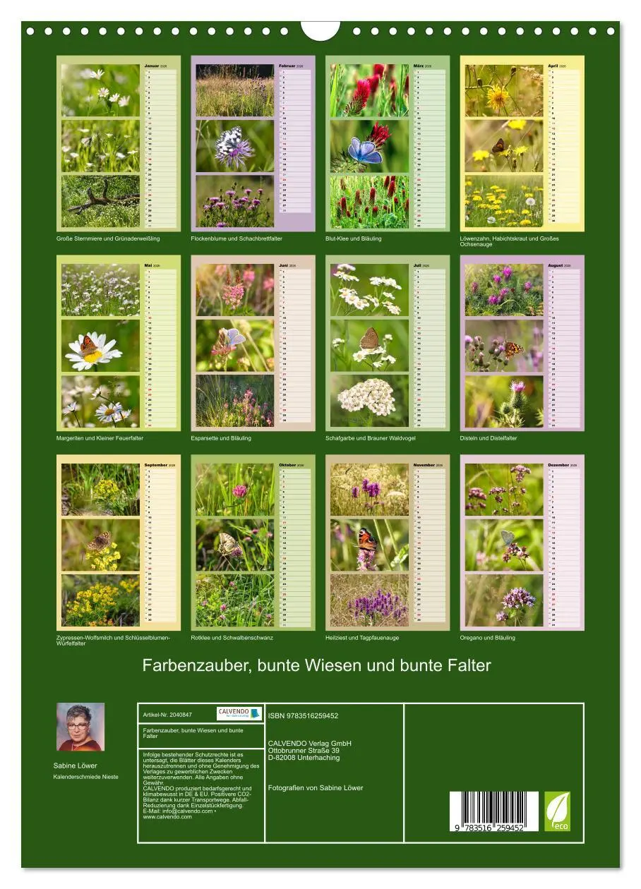 Bild: 9783516259452 | Farbenzauber, bunte Wiesen und bunte Falter (Wandkalender 2026 DIN...
