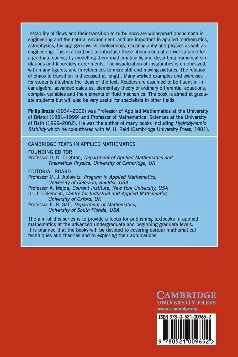Rückseite: 9780521009652 | Introduction to Hydrodynamic Stability | P. G. Drazin | Taschenbuch