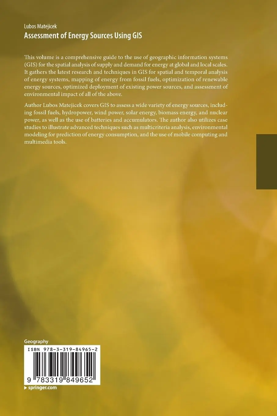 Rückseite: 9783319849652 | Assessment of Energy Sources Using GIS | Lubos Matejicek | Taschenbuch